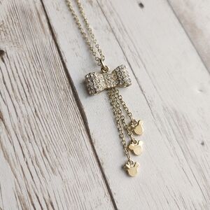 LIKE NEW Disney Gold Sparkley Rhinestone Bow Mickey Ears Pendant Necklace